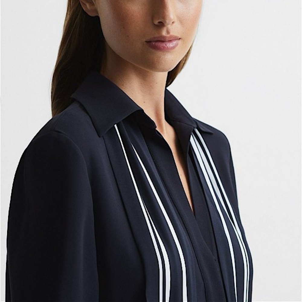 BANANA REPUBLIC Navy Blue Contrast Stripe Button Down Work Shirt XL NWT